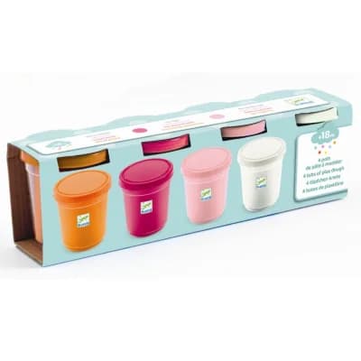 Djeco - 4 bøtter modellervoks - lyse farver